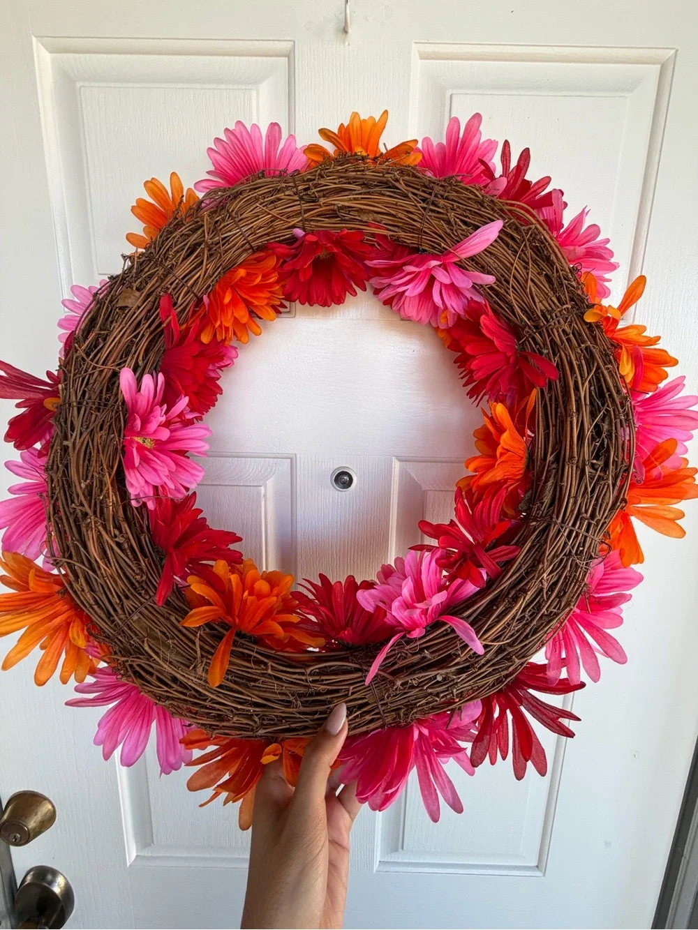 Bright Pink & Orange Daisy Holiday Wreath 18”